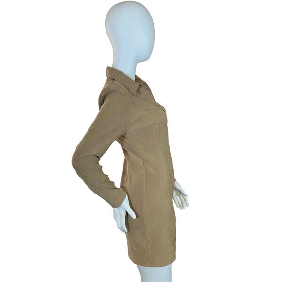 90's Vintage Tan Zip-Up Mini Dress by Possessed Clothing Company - Picture 4 of 8